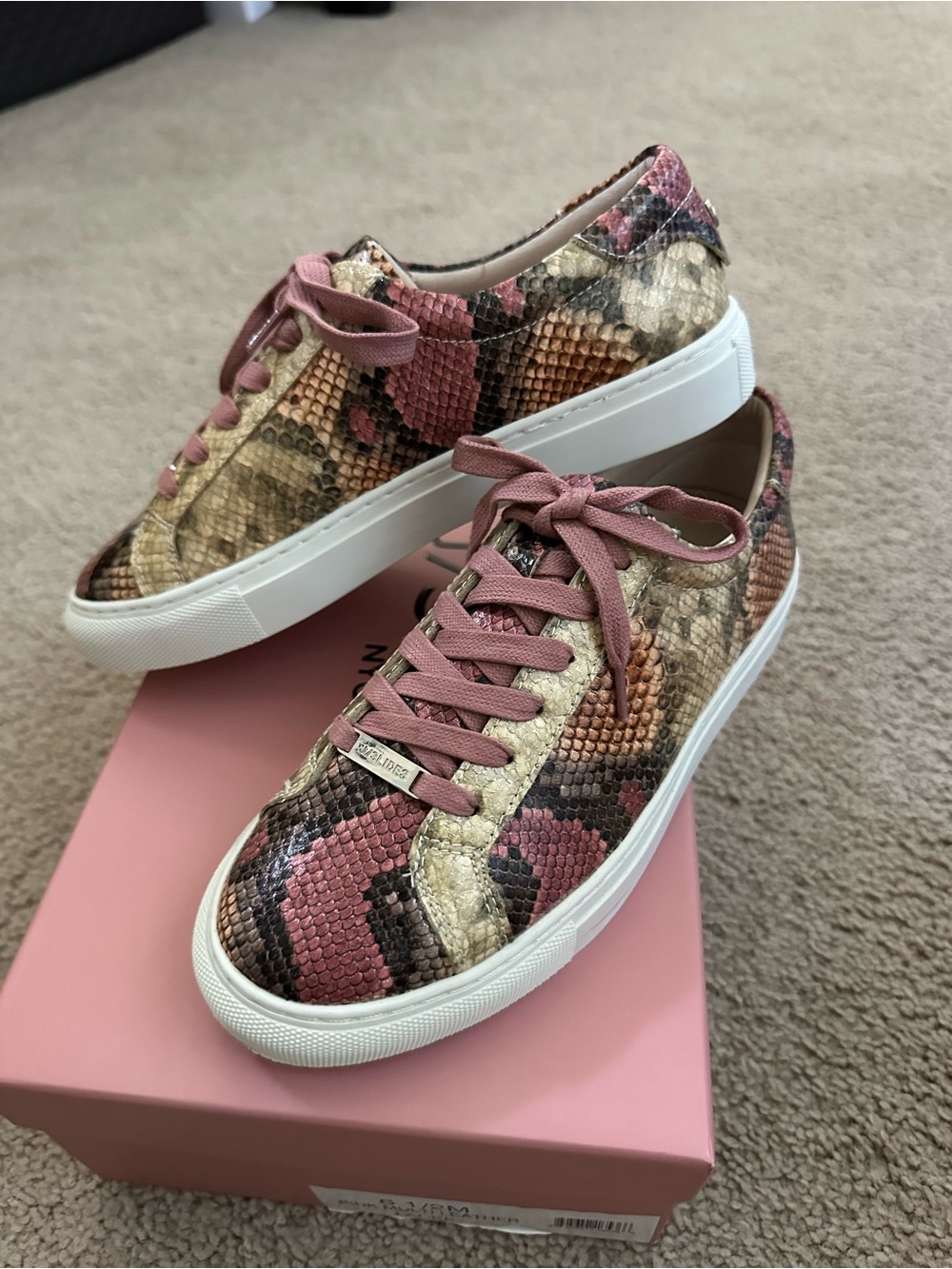 NEW JSlides Lacee Pink Snake Print Leather Sneakers